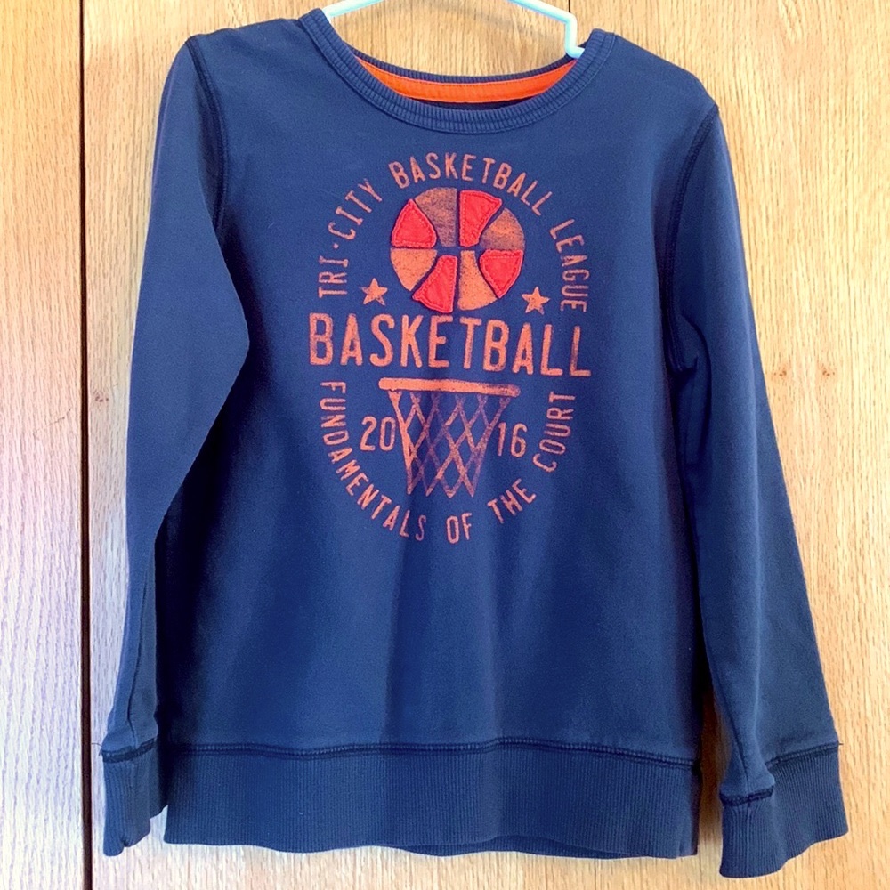 Sonoma size 7 boy’s gray orange cotton basketball court crew neck sweatshirt EUC